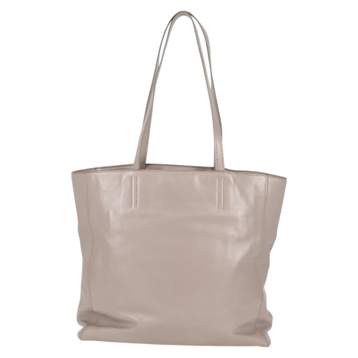 Miu Miu Tote Bag Leather Silver Light gray Auth 130156V
