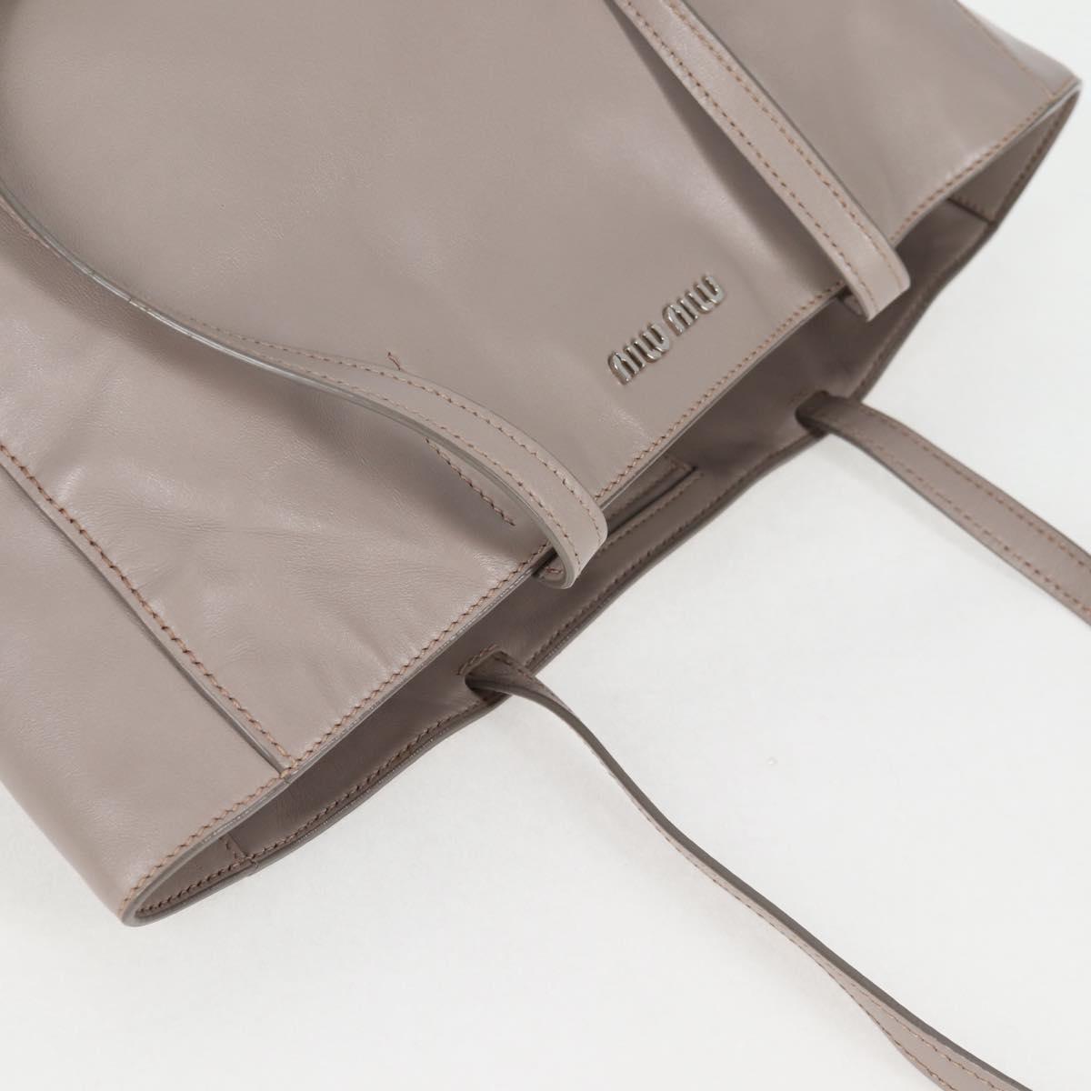 Miu Miu Tote Bag Leather Silver Light gray Auth 130156V