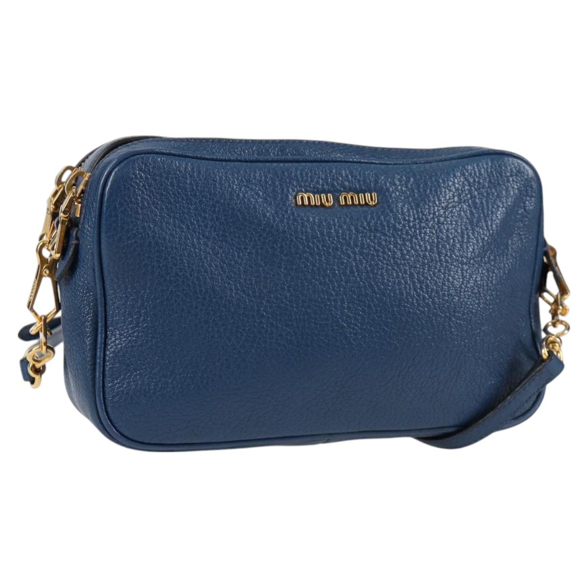 Miu Miu Shoulder Bag Leather Blue Gold Auth 130157V