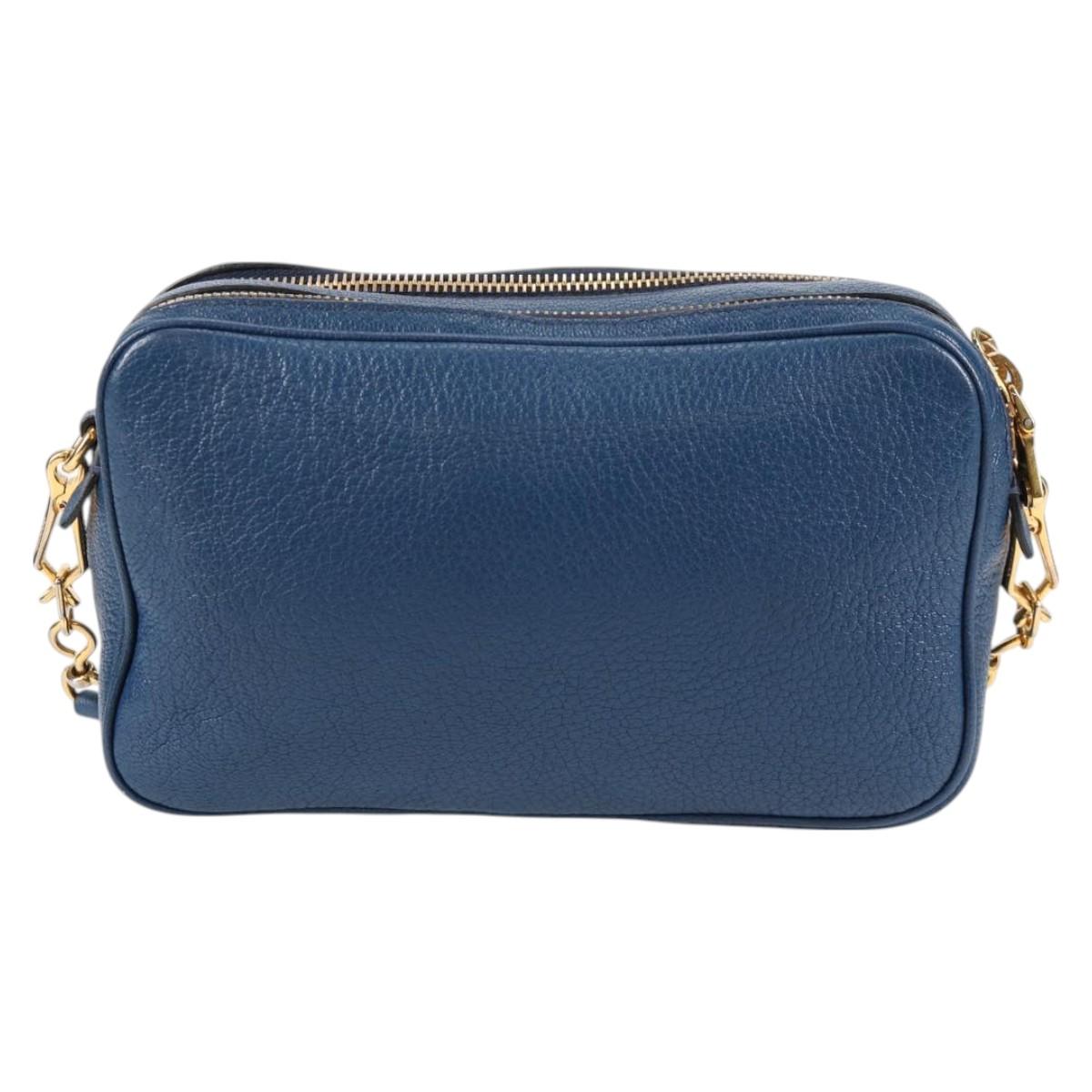 Miu Miu Shoulder Bag Leather Blue Gold Auth 130157V