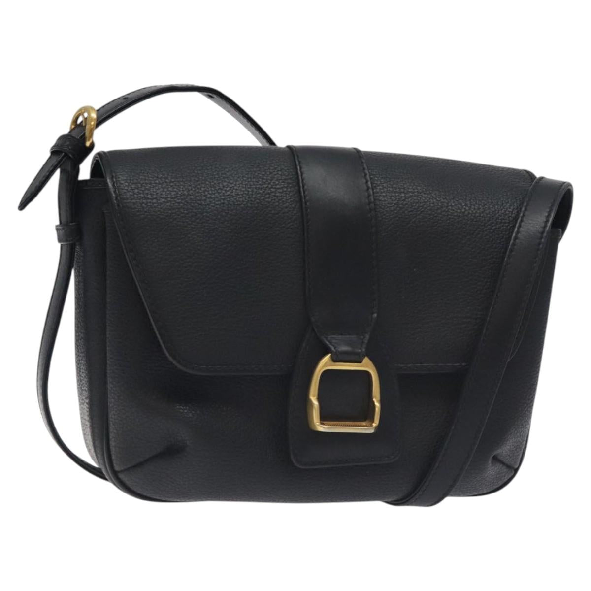 GUCCI Shoulder Bag Leather Black Gold 001 056 1299 Auth 130162