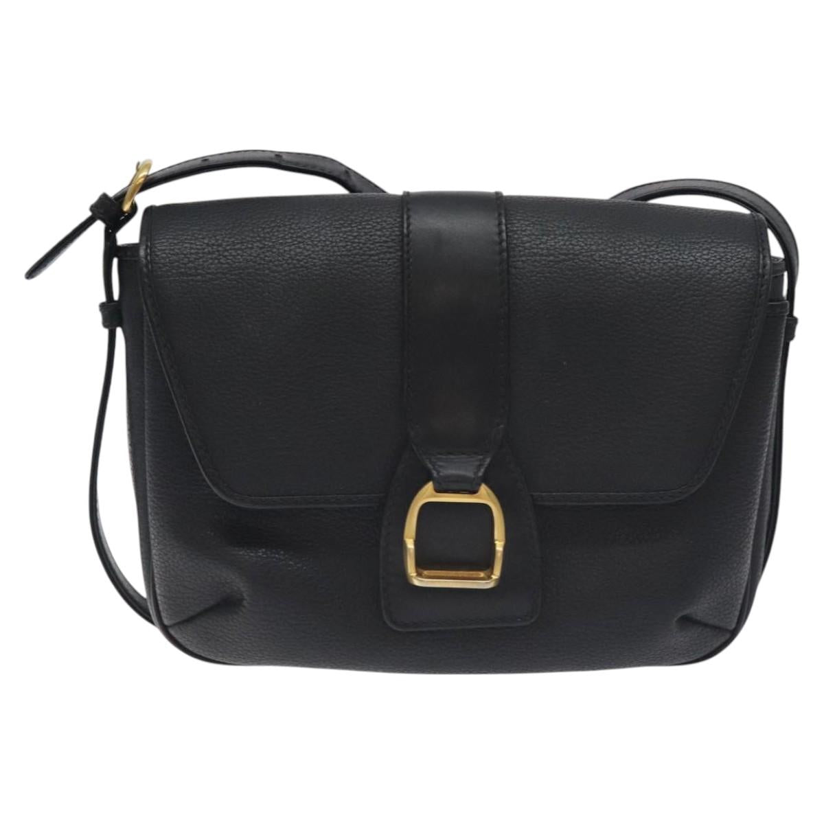 GUCCI Shoulder Bag Leather Black Gold 001 056 1299 Auth 130162