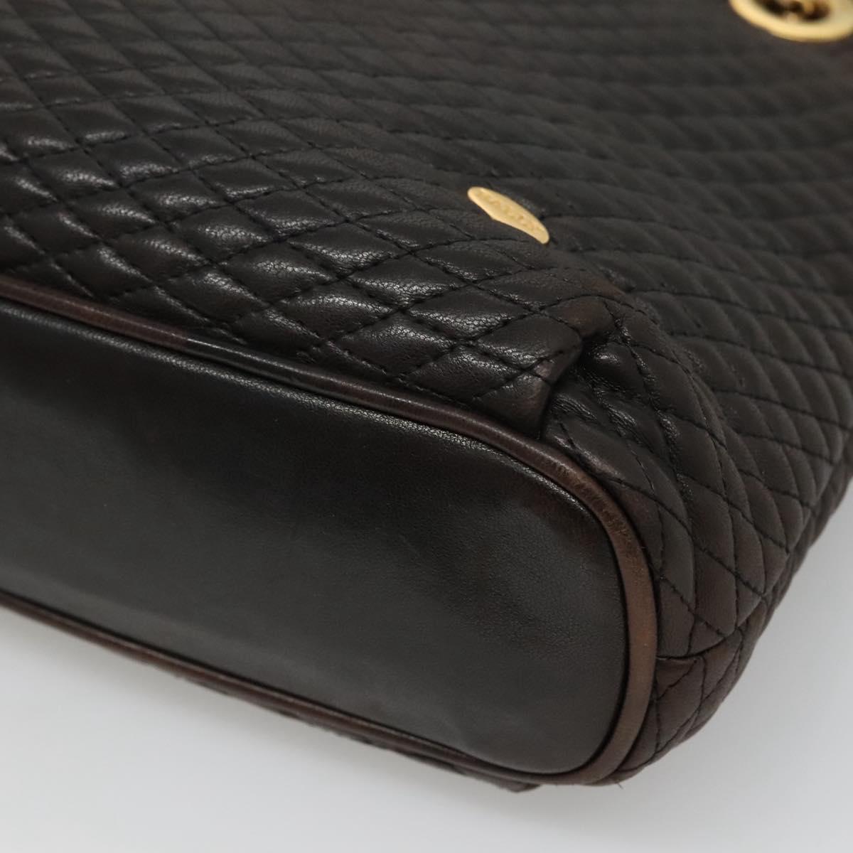 BALLY Quilted Chain Shoulder Bag Leather Black Gold Auth 130164