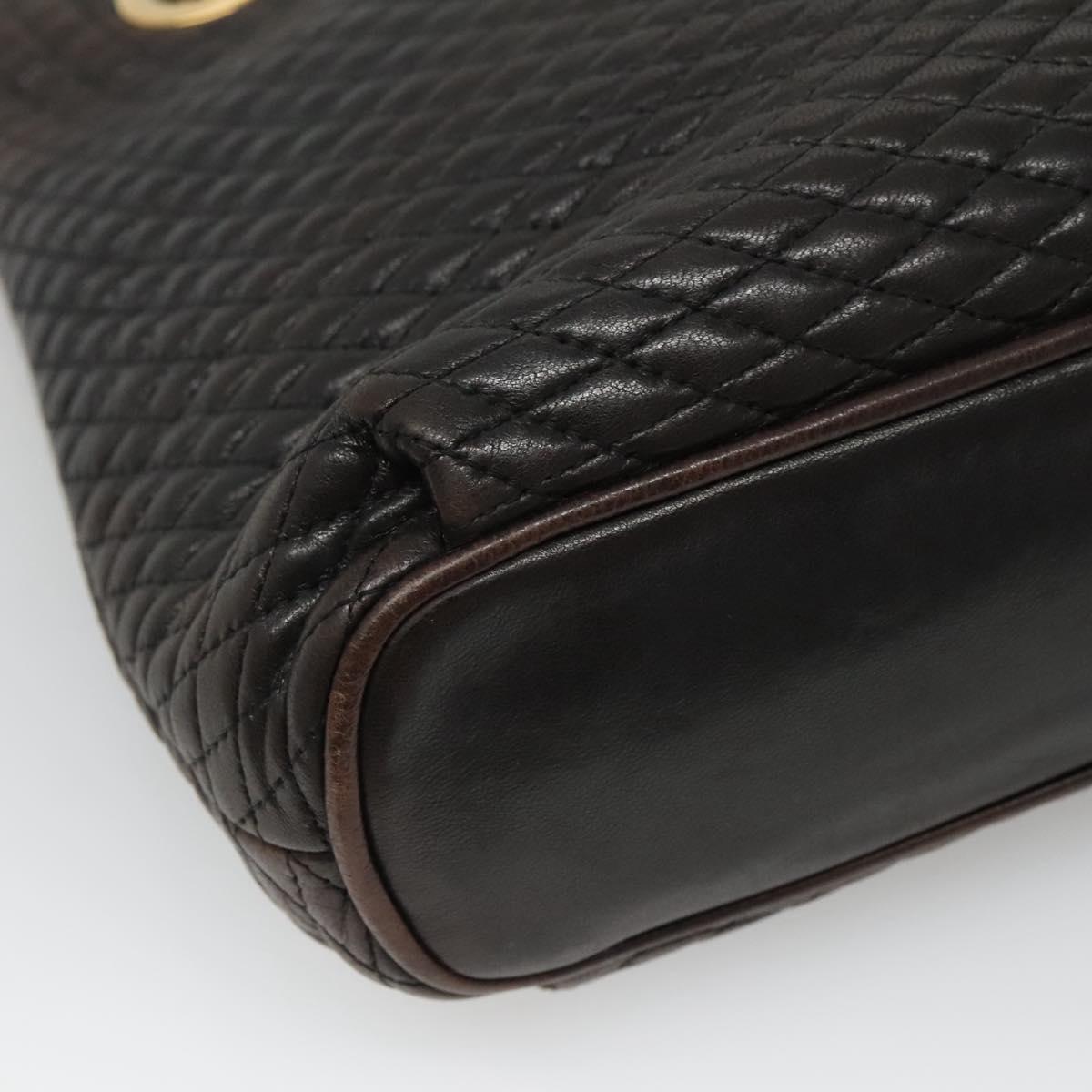 BALLY Quilted Chain Shoulder Bag Leather Black Gold Auth 130164