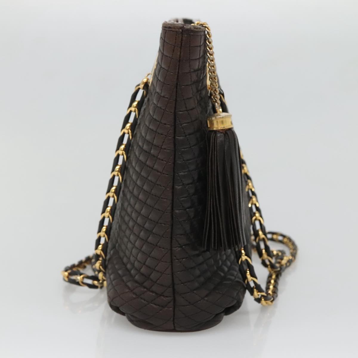 BALLY Quilted Chain Shoulder Bag Leather Black Gold Auth 130164