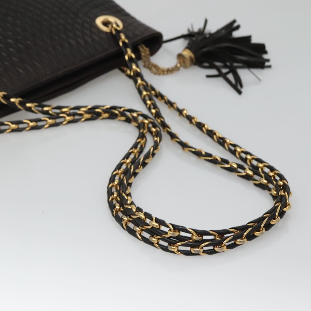 BALLY Quilted Chain Shoulder Bag Leather Black Gold Auth 130164