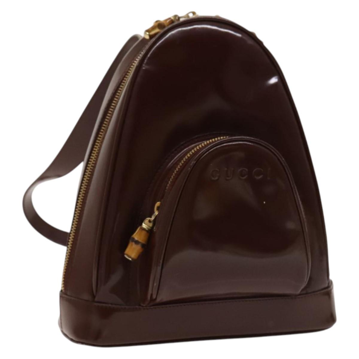 GUCCI Bamboo Body Bag Patent Leather Brown Gold 003 3444 0127 Auth 130177
