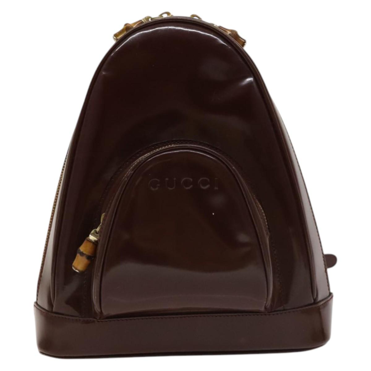 GUCCI Bamboo Body Bag Patent Leather Brown Gold 003 3444 0127 Auth 130177