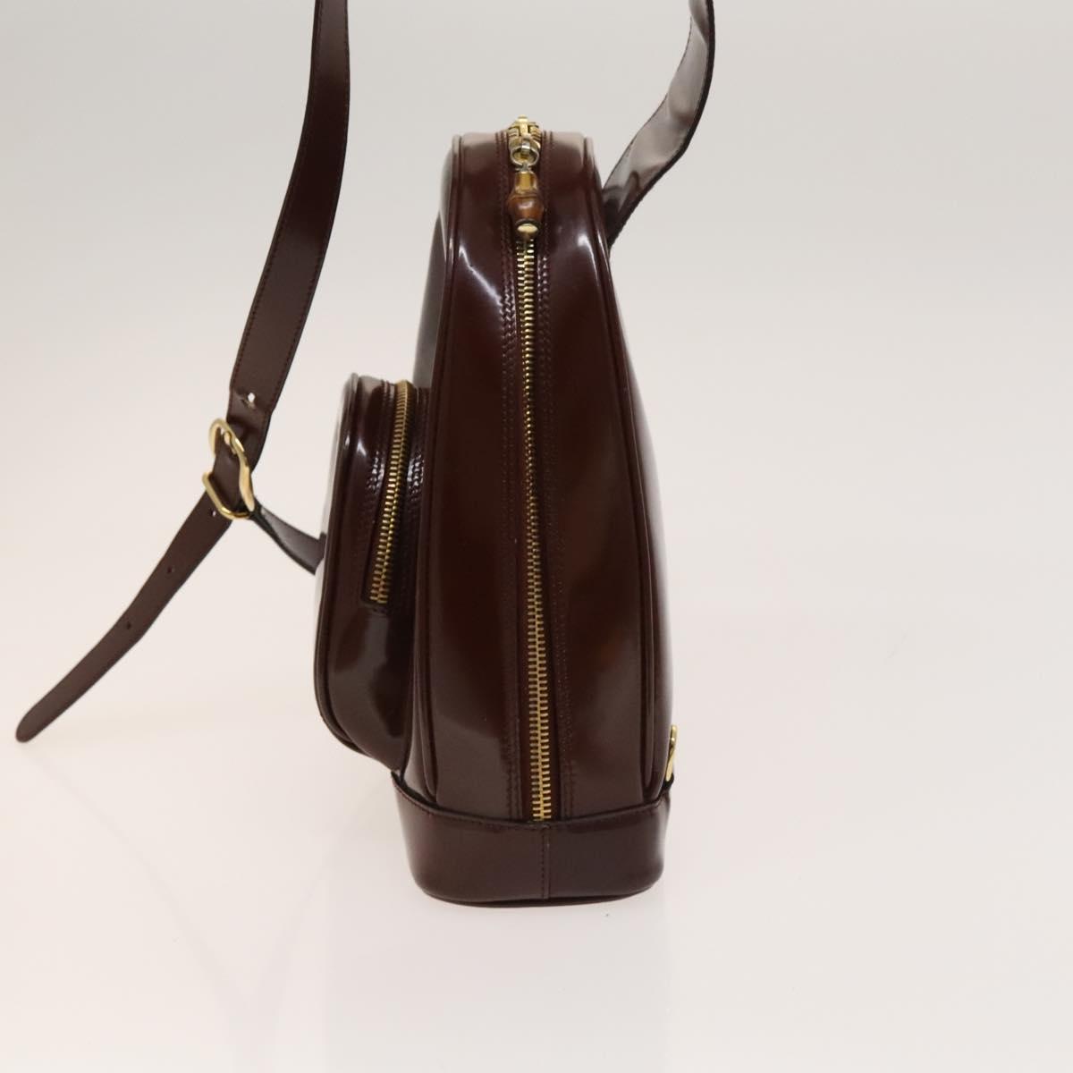 GUCCI Bamboo Body Bag Patent Leather Brown Gold 003 3444 0127 Auth 130177