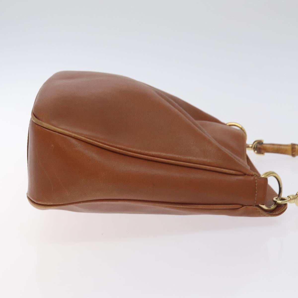 GUCCI Bamboo Shoulder Bag Leather Brown Gold 001 1448 1638 Auth 130180