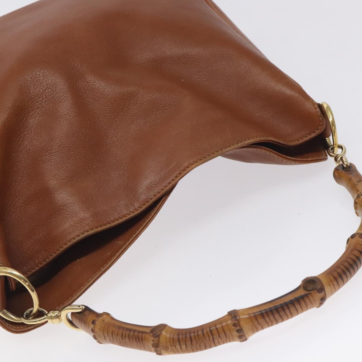 GUCCI Bamboo Shoulder Bag Leather Brown Gold 001 1448 1638 Auth 130180