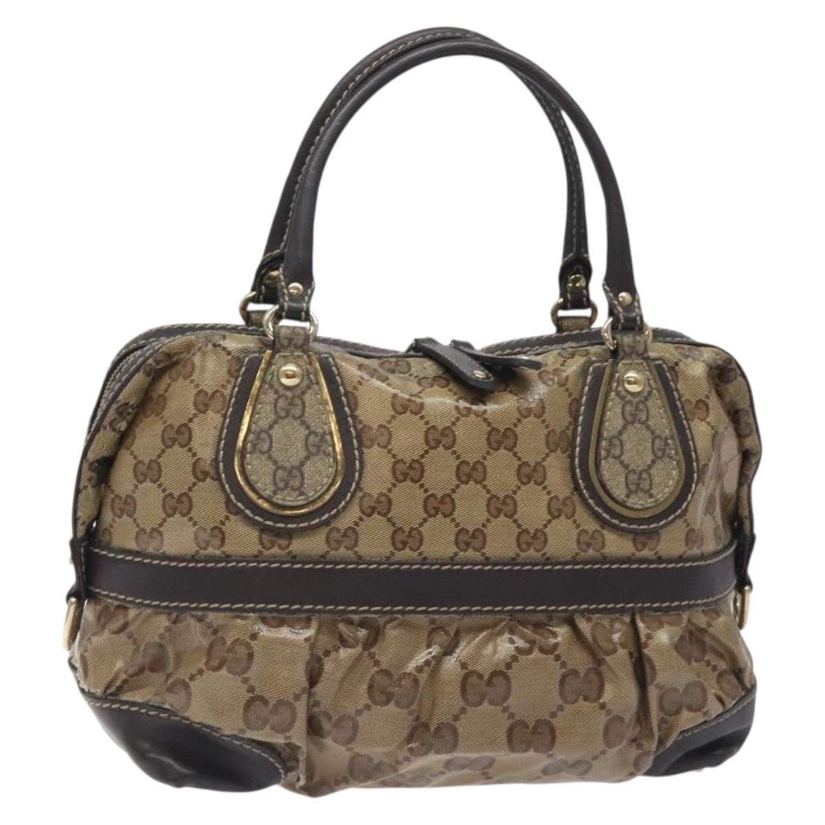 GUCCI GG Crystal Hand Bag Coated Canvas Brown Gold 223962 Auth 130181