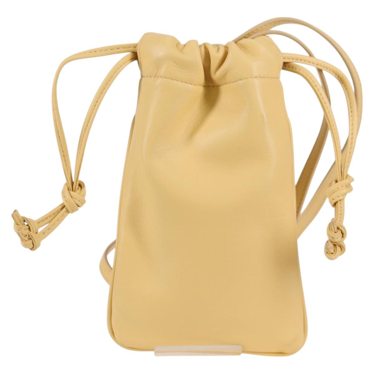 CELINE Cuir Triomphe Drawstring Mobile Pouch Leather Yellow Auth 130196M