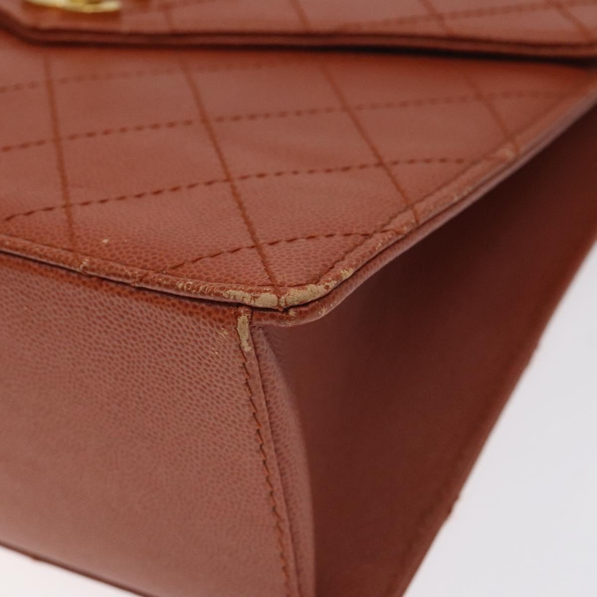 CHANEL Matelasse Hand Bag Caviar Skin Brown Gold CC Auth 130197