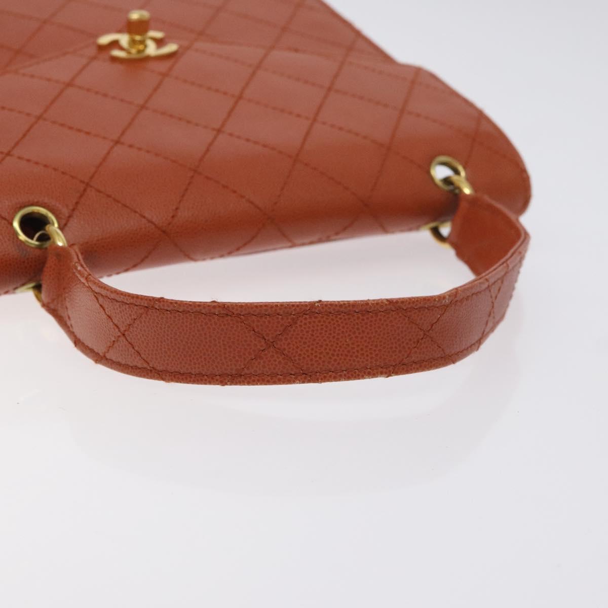 CHANEL Matelasse Hand Bag Caviar Skin Brown Gold CC Auth 130197