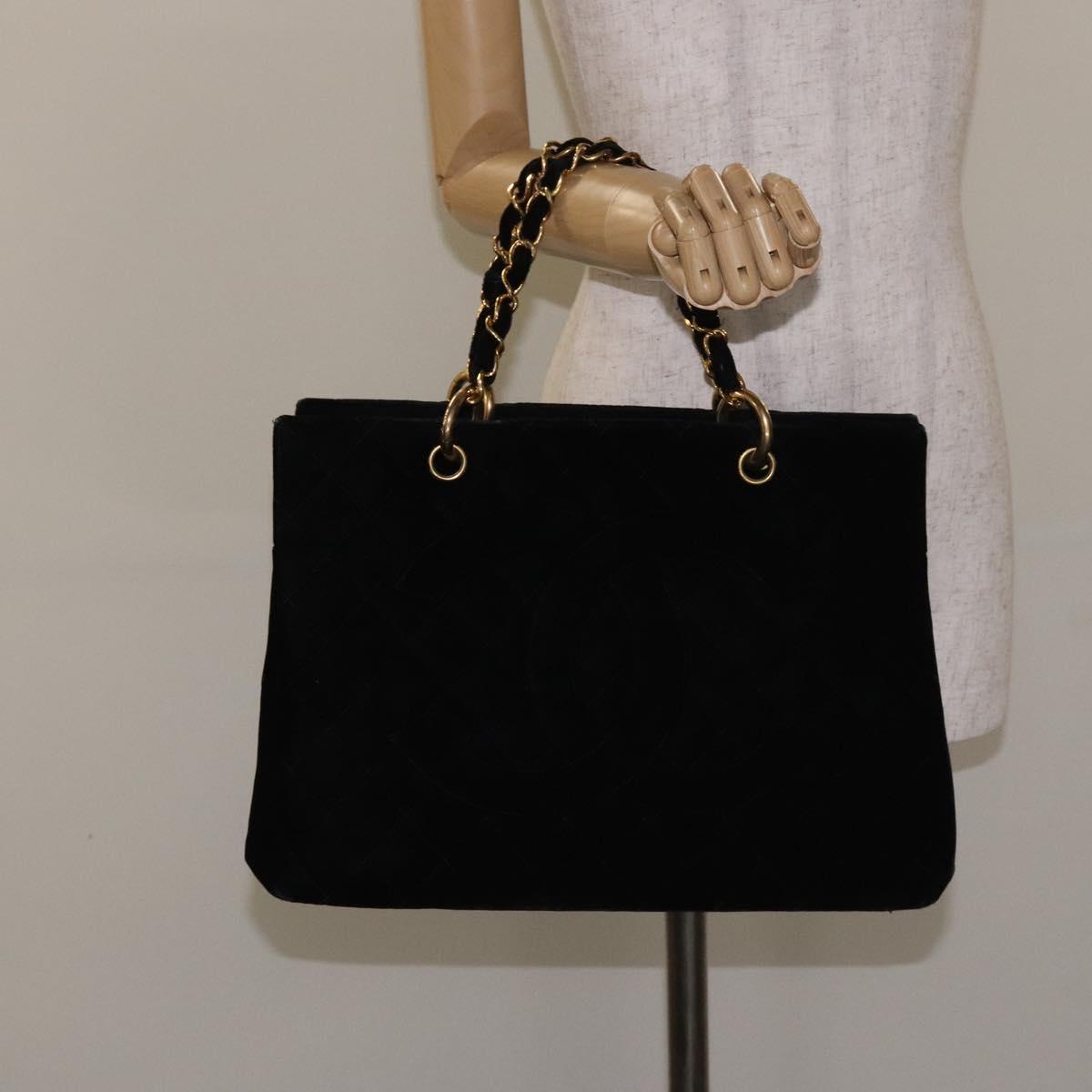CHANEL Matelasse COCO Mark Chain Hand Bag Velor Black Silver CC Auth 130198