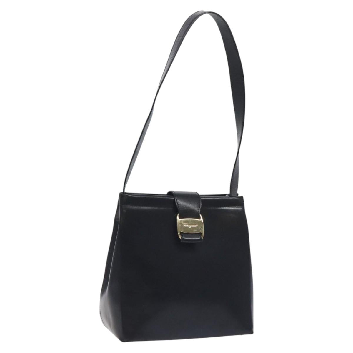 Salvatore Ferragamo Vala Shoulder Bag Leather Black Gold Auth 130219