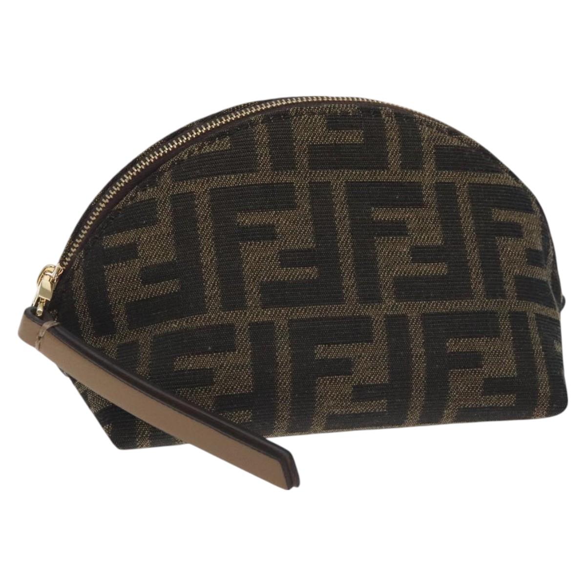 FENDI Zucca Canvas Pouch Black Brown Auth 130225V