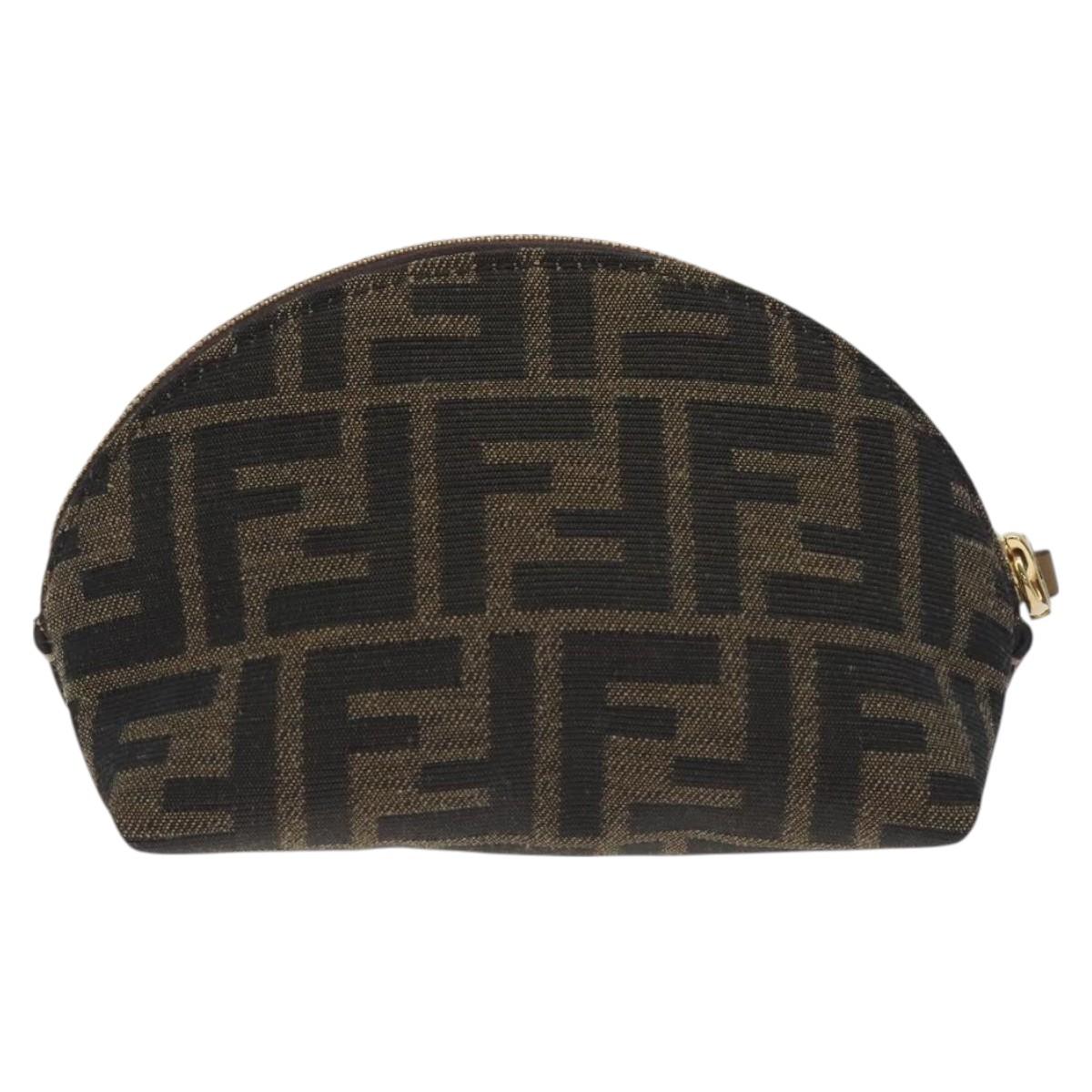 FENDI Zucca Canvas Pouch Black Brown Auth 130225V