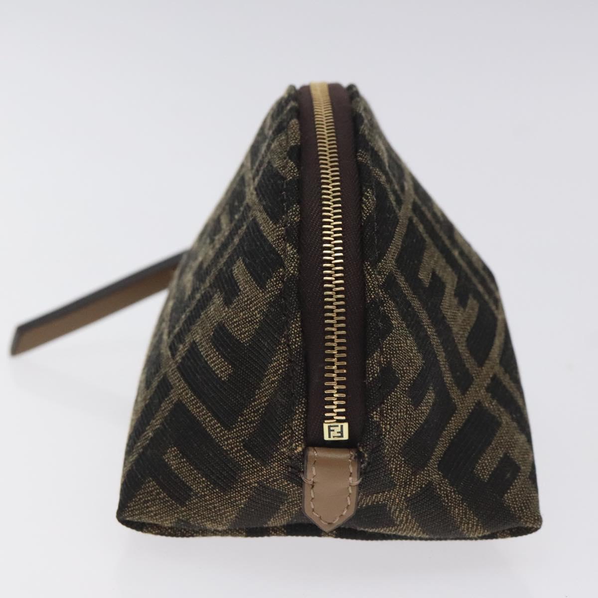 FENDI Zucca Canvas Pouch Black Brown Auth 130225V