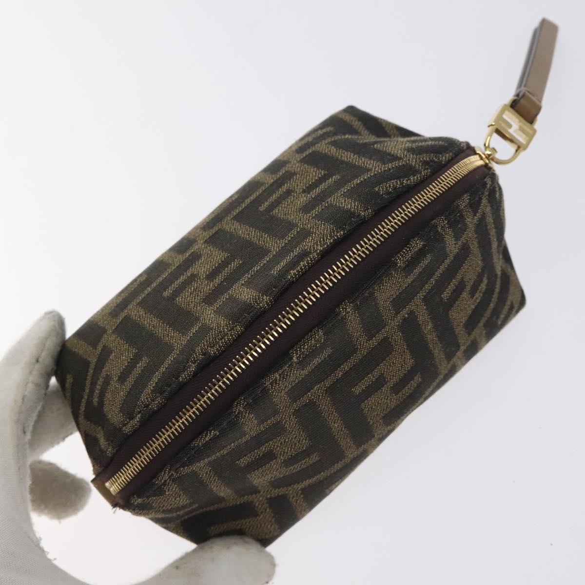 FENDI Zucca Canvas Pouch Black Brown Auth 130225V