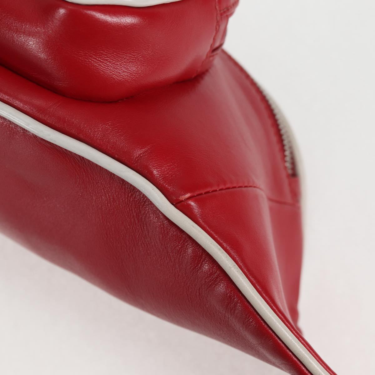 PRADA Body Bag Leather Silver Red Auth 130229V