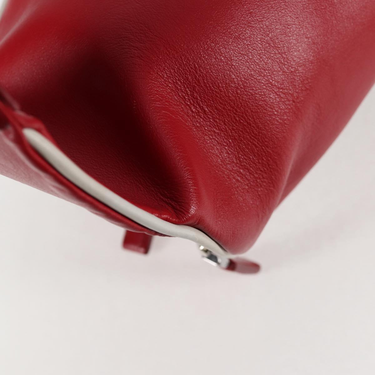 PRADA Body Bag Leather Silver Red Auth 130229V