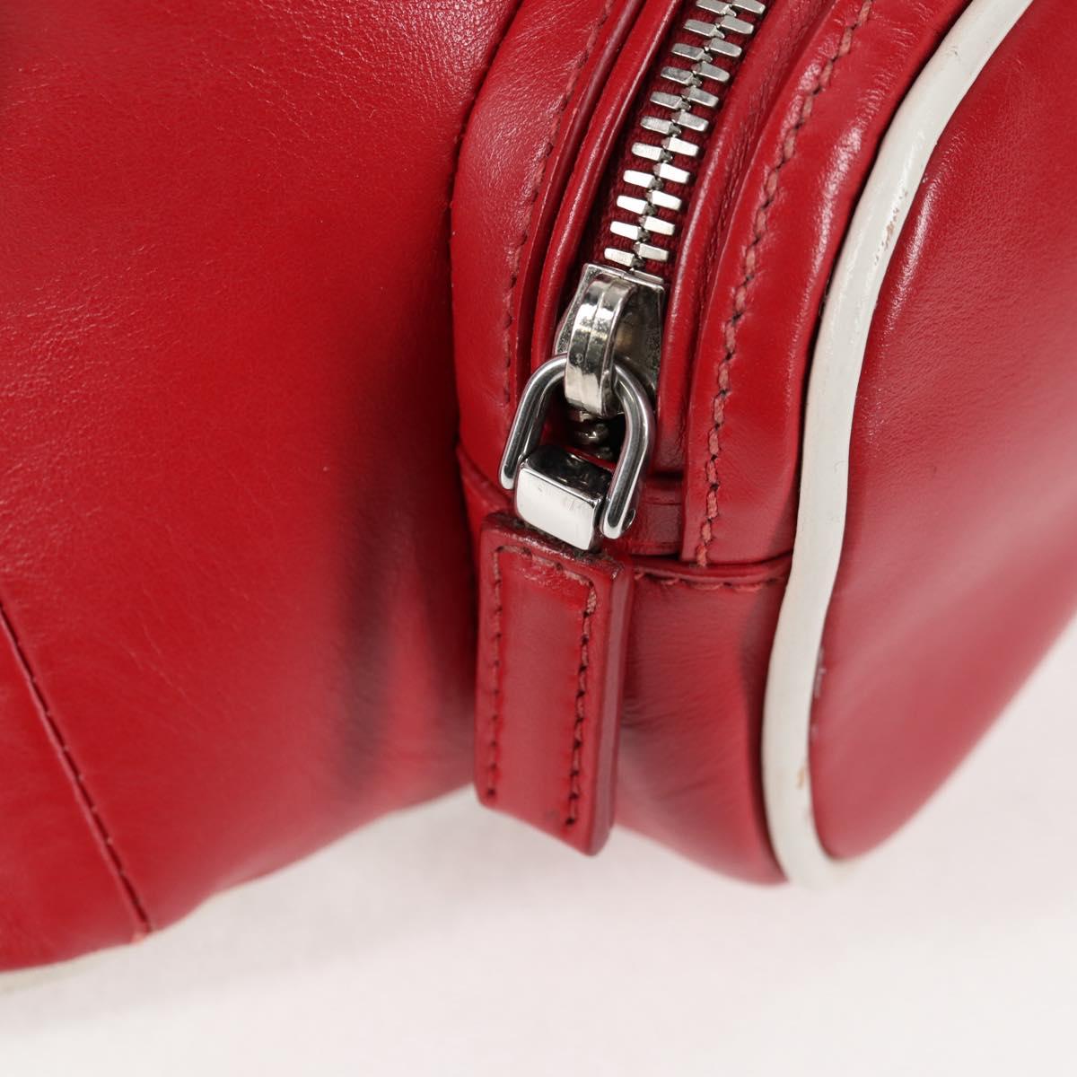 PRADA Body Bag Leather Silver Red Auth 130229V