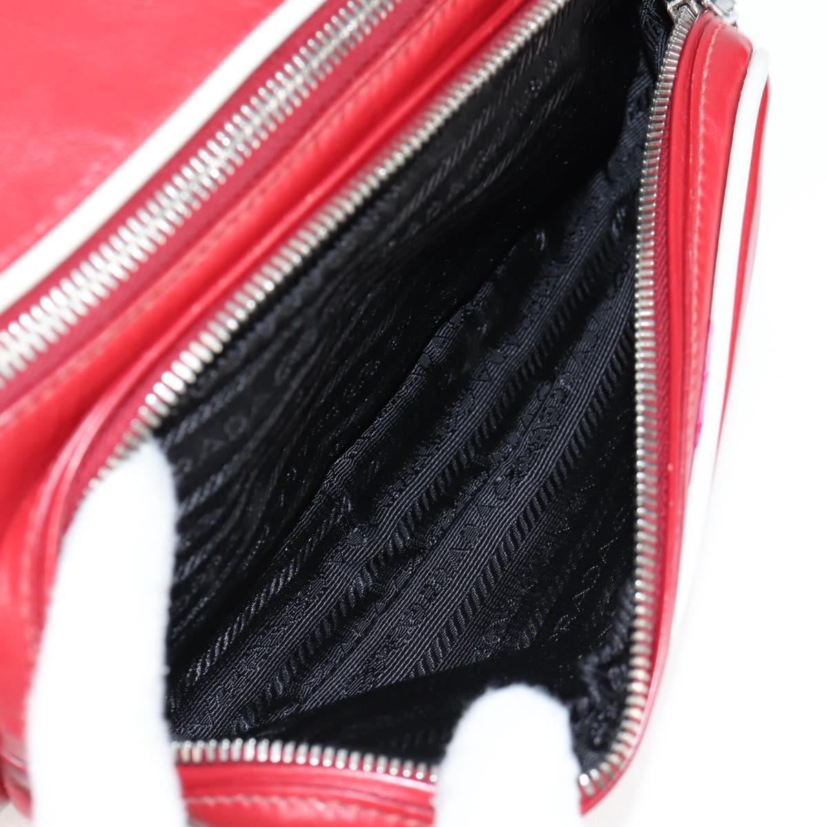 PRADA Body Bag Leather Silver Red Auth 130229V