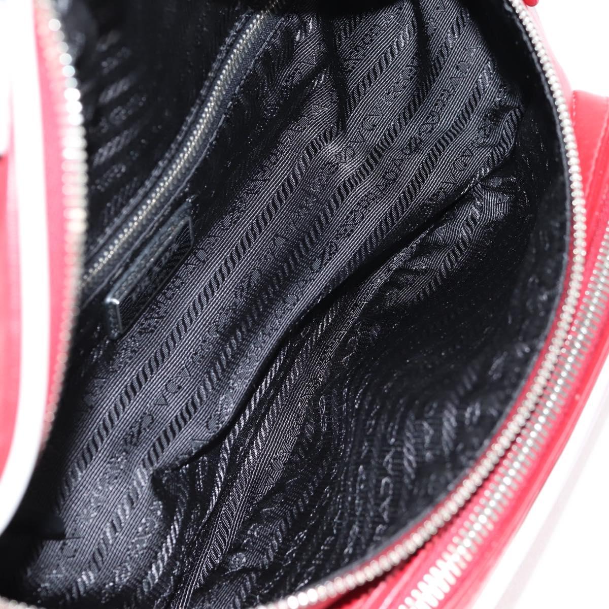 PRADA Body Bag Leather Silver Red Auth 130229V
