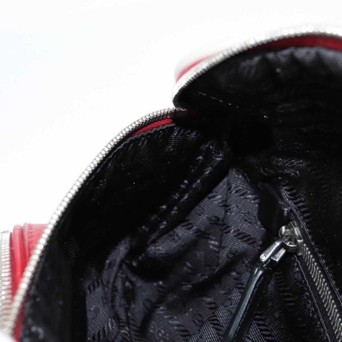 PRADA Body Bag Leather Silver Red Auth 130229V