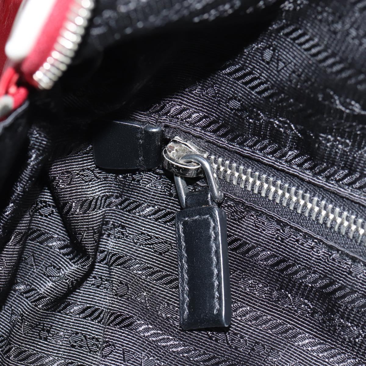 PRADA Body Bag Leather Silver Red Auth 130229V