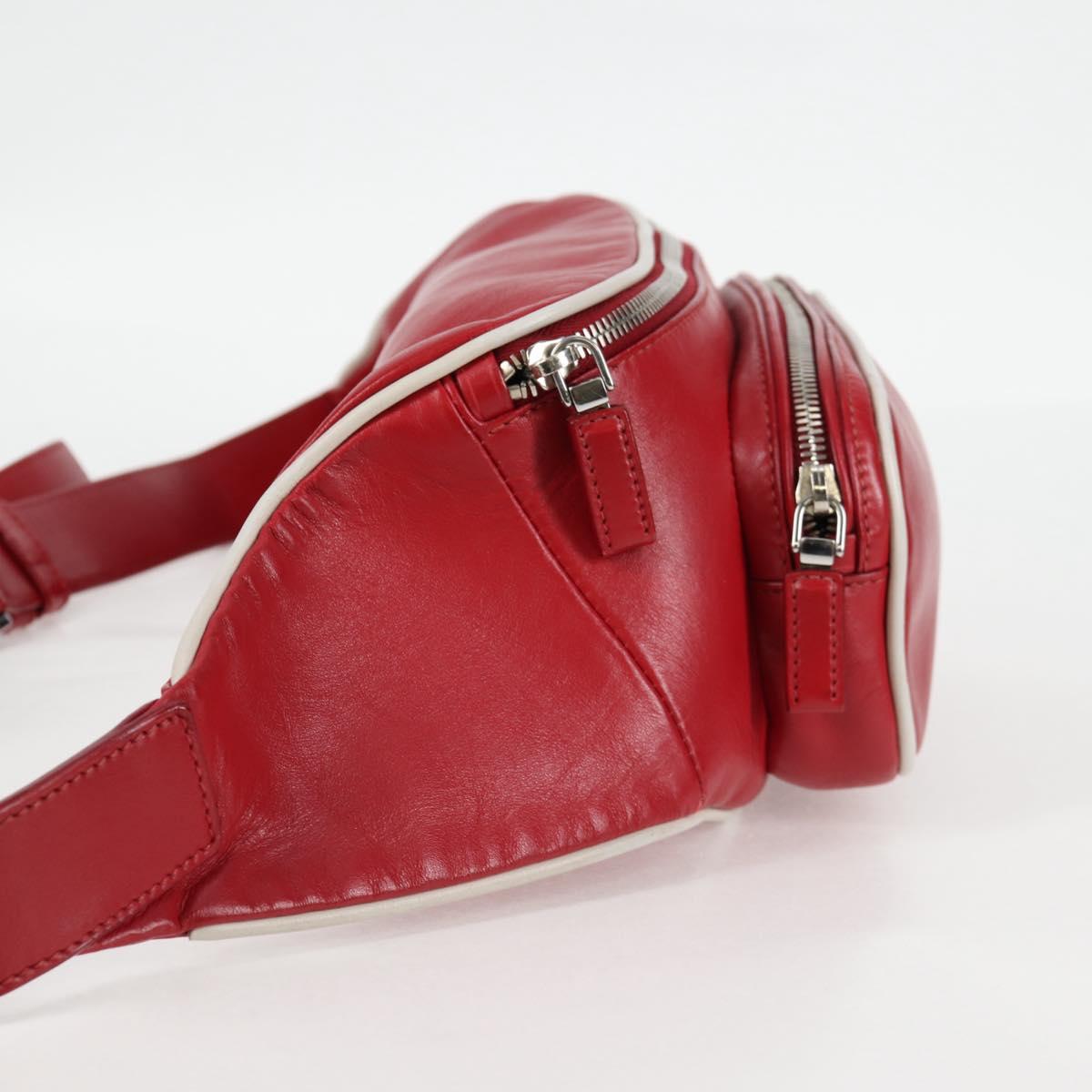 PRADA Body Bag Leather Silver Red Auth 130229V