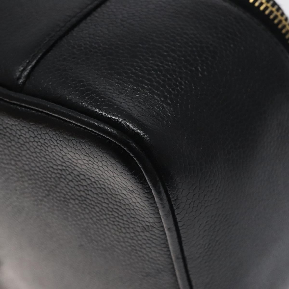 CHANEL COCO Mark Vanity Pouch Caviar Skin Black Gold CC Auth 130251