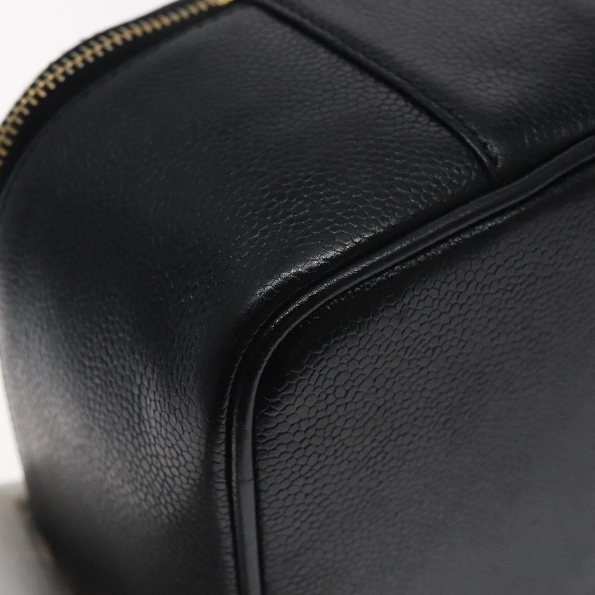 CHANEL COCO Mark Vanity Pouch Caviar Skin Black Gold CC Auth 130251
