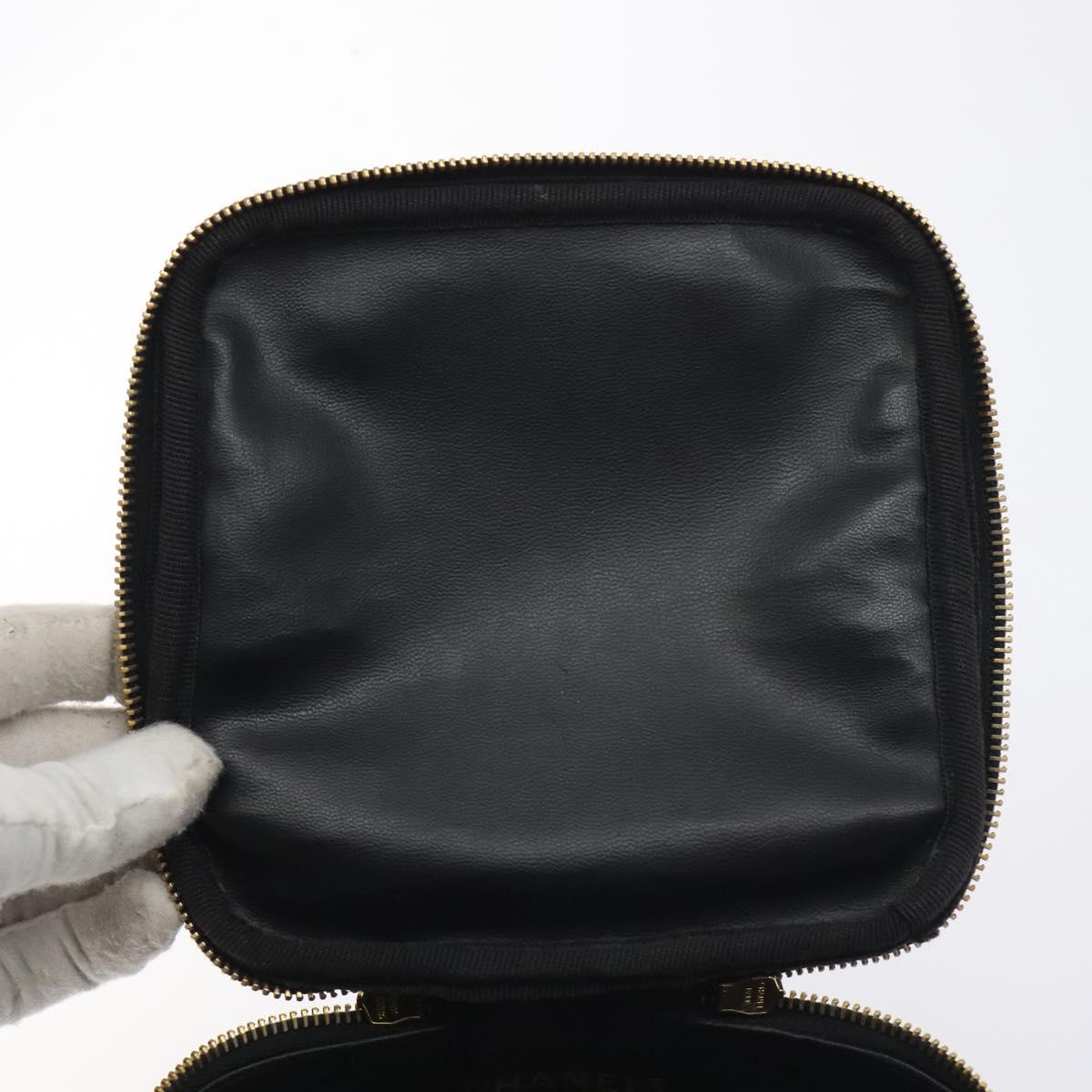 CHANEL COCO Mark Vanity Pouch Caviar Skin Black Gold CC Auth 130251