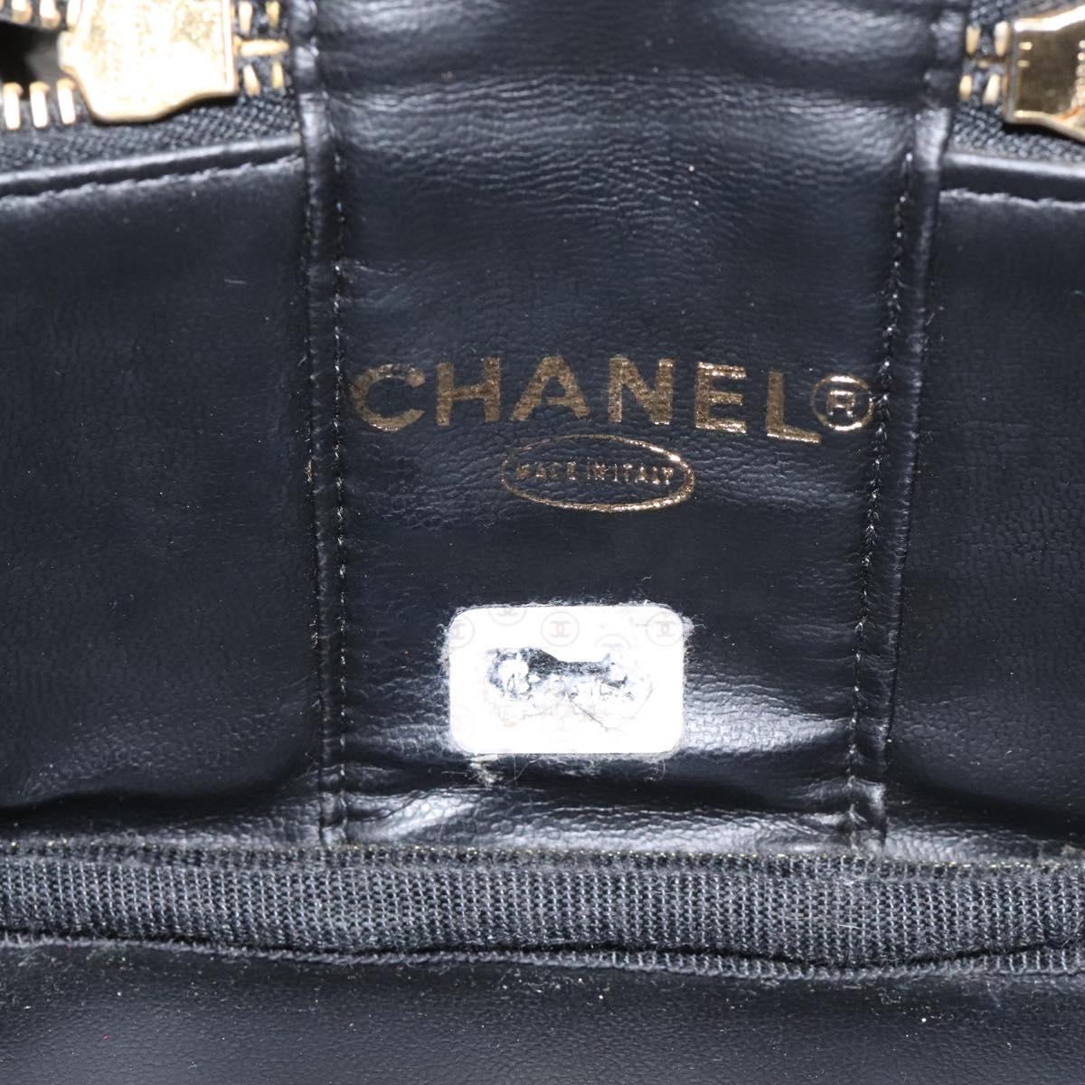 CHANEL COCO Mark Vanity Pouch Caviar Skin Black Gold CC Auth 130251