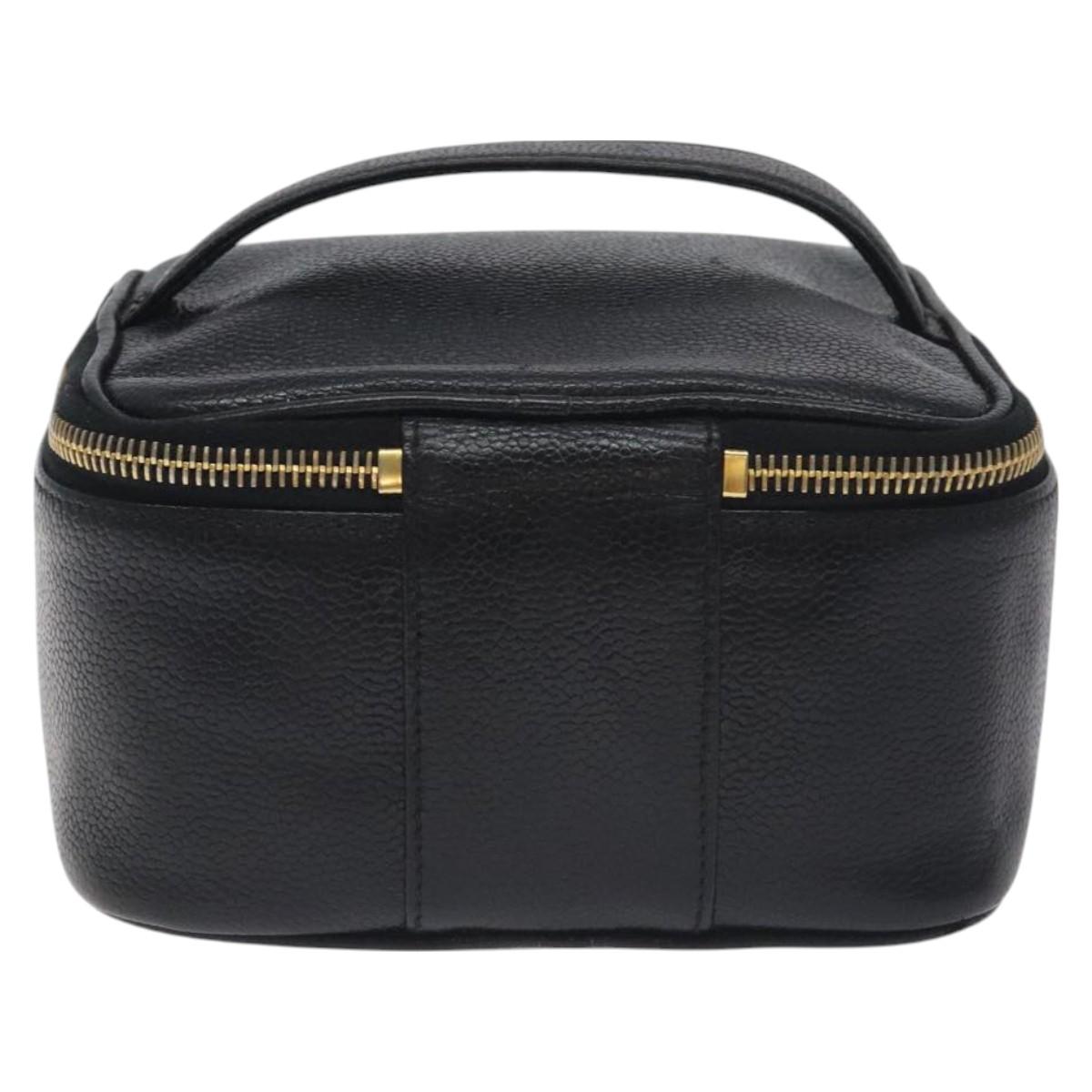 CHANEL COCO Mark Vanity Pouch Caviar Skin Black Gold CC Auth 130251