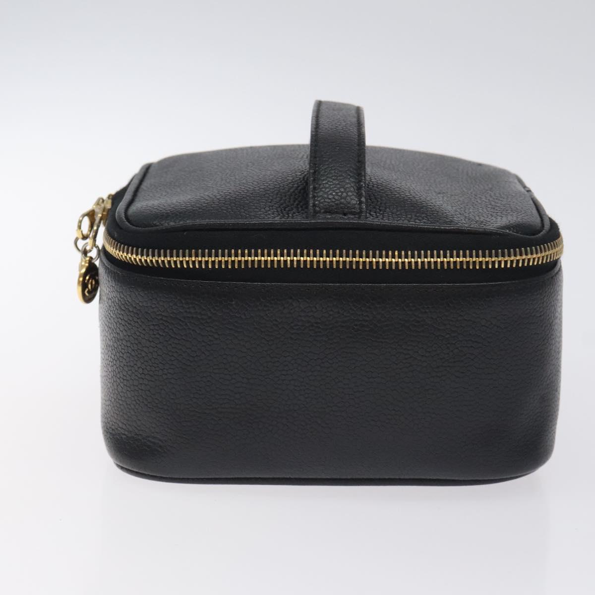 CHANEL COCO Mark Vanity Pouch Caviar Skin Black Gold CC Auth 130251