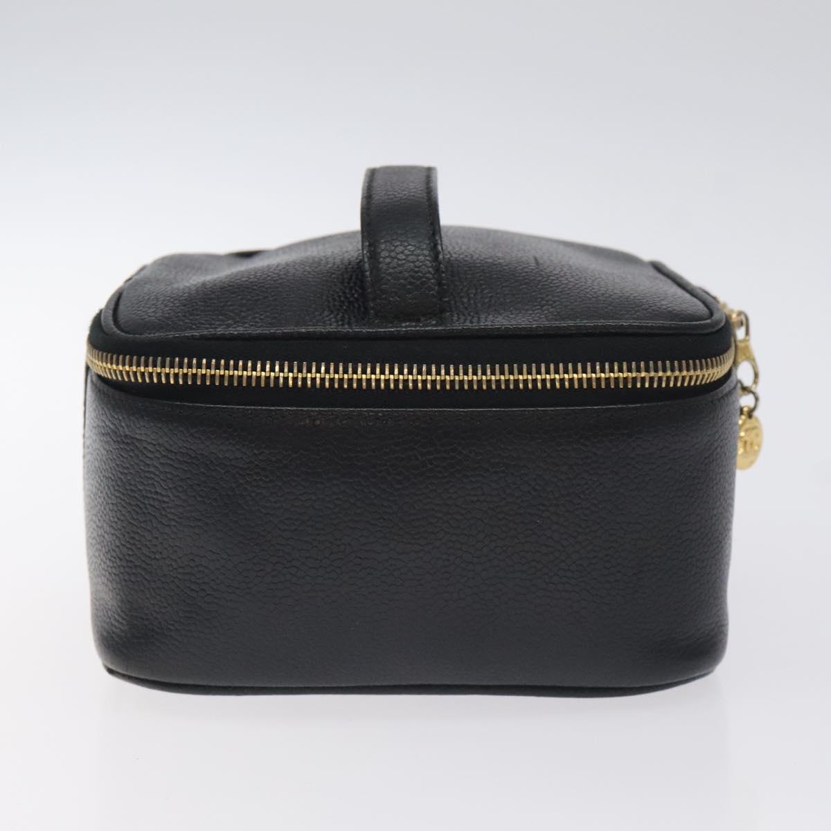 CHANEL COCO Mark Vanity Pouch Caviar Skin Black Gold CC Auth 130251