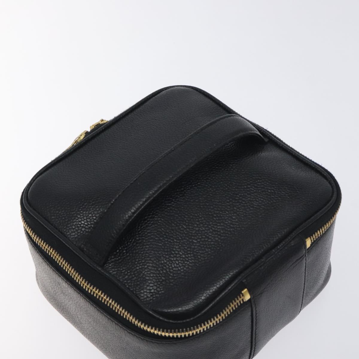 CHANEL COCO Mark Vanity Pouch Caviar Skin Black Gold CC Auth 130251