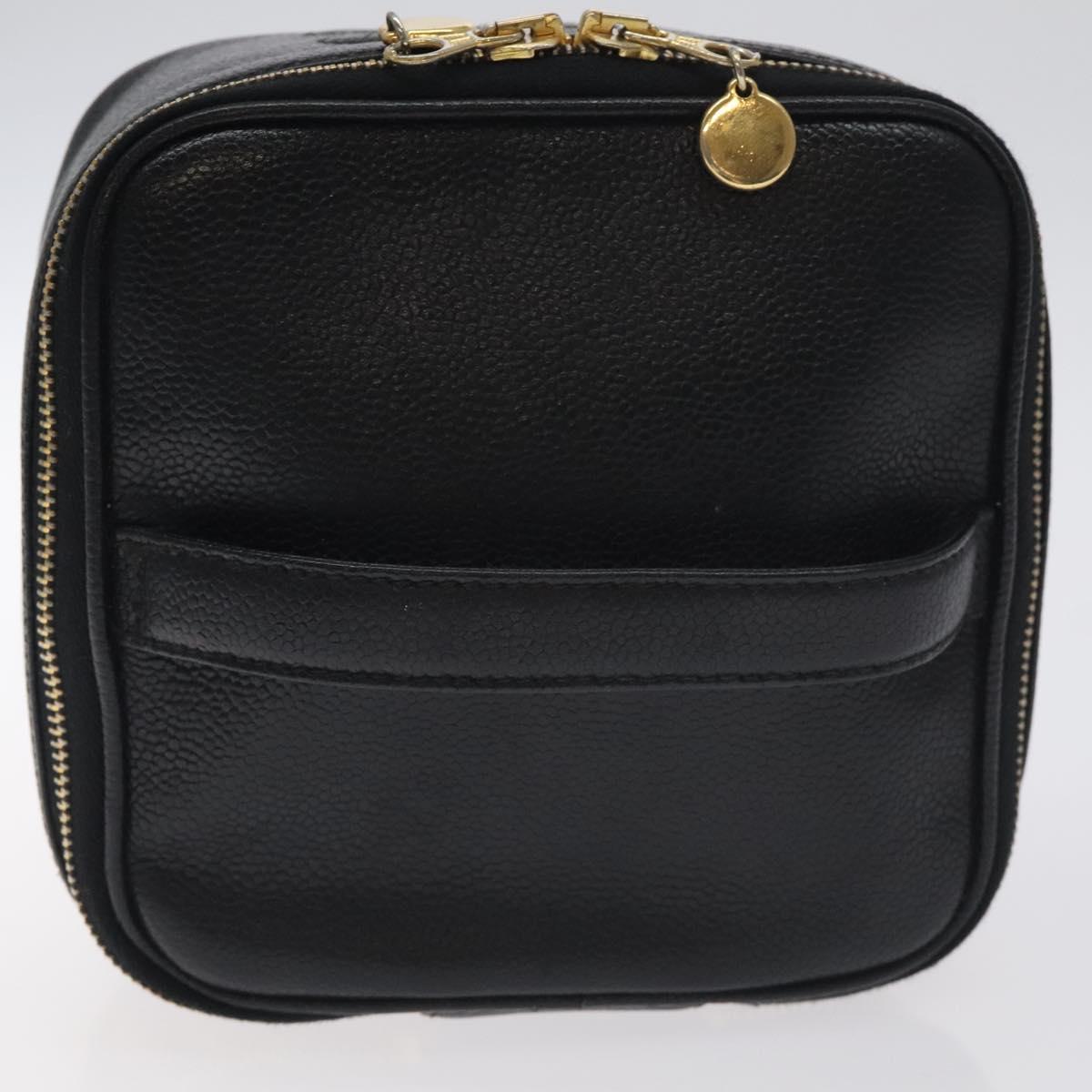 CHANEL COCO Mark Vanity Pouch Caviar Skin Black Gold CC Auth 130251