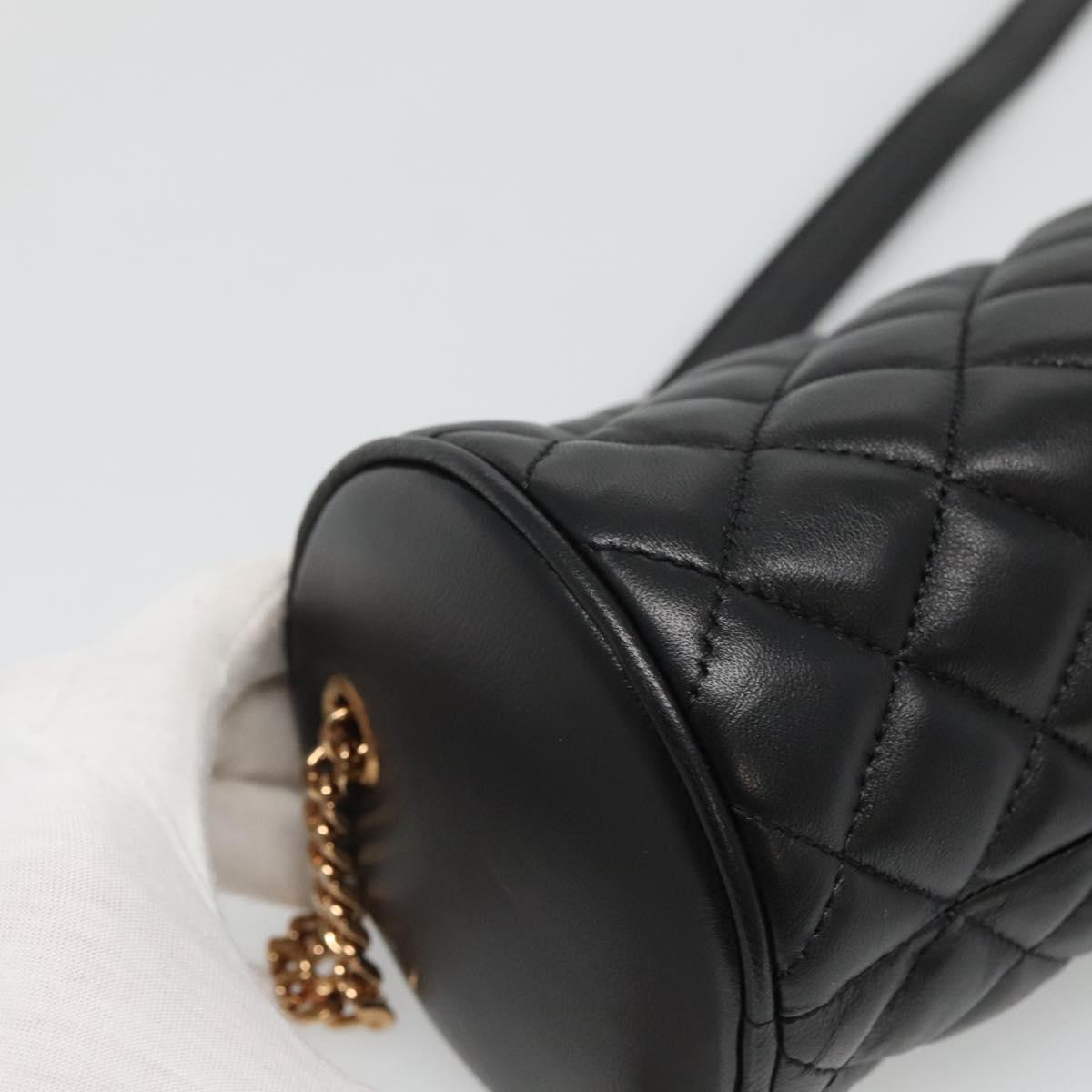 VERSACE Chain Shoulder Bag Leather Black Gold Auth 130260