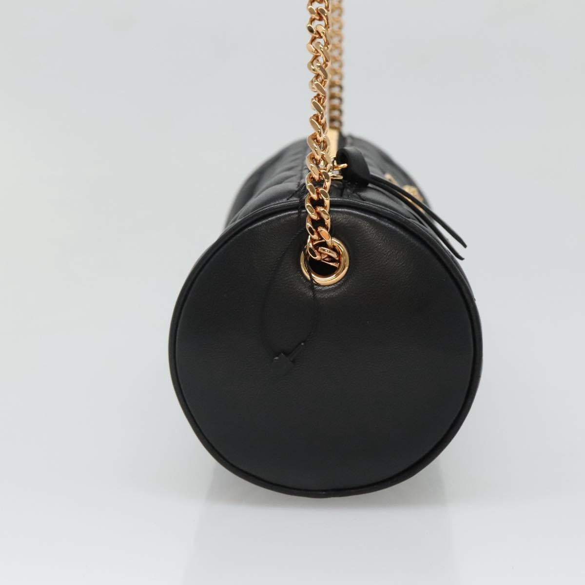 VERSACE Chain Shoulder Bag Leather Black Gold Auth 130260