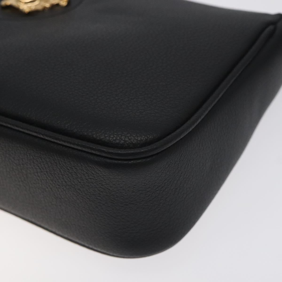 VERSACE Shoulder Bag Leather Black Gold Auth 130265
