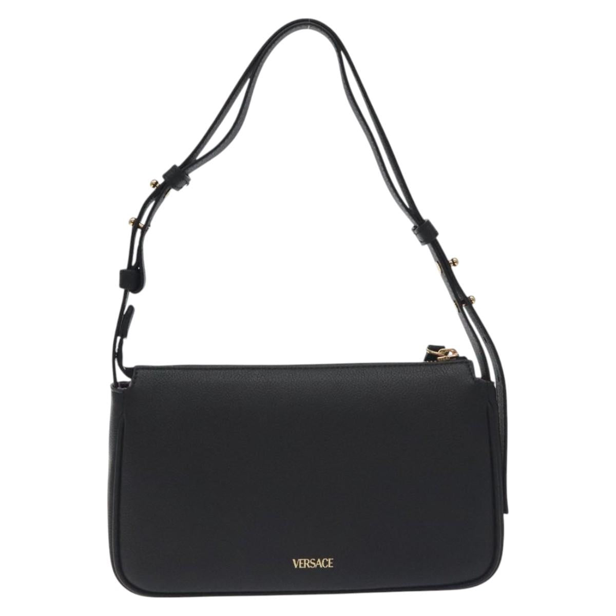 VERSACE Shoulder Bag Leather Black Gold Auth 130265