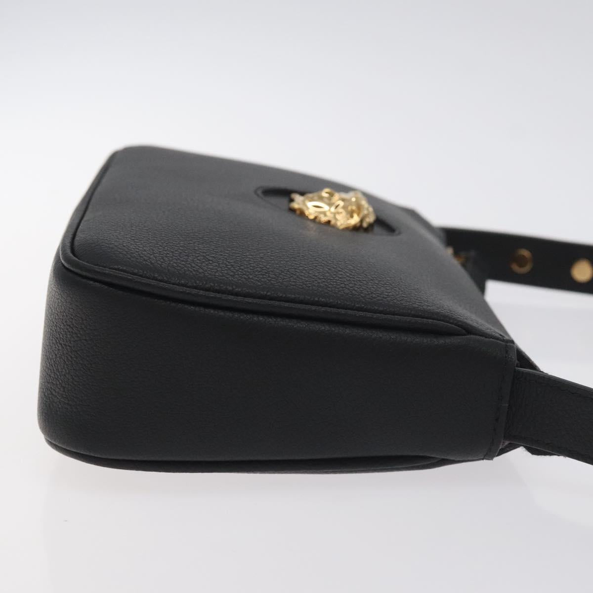 VERSACE Shoulder Bag Leather Black Gold Auth 130265