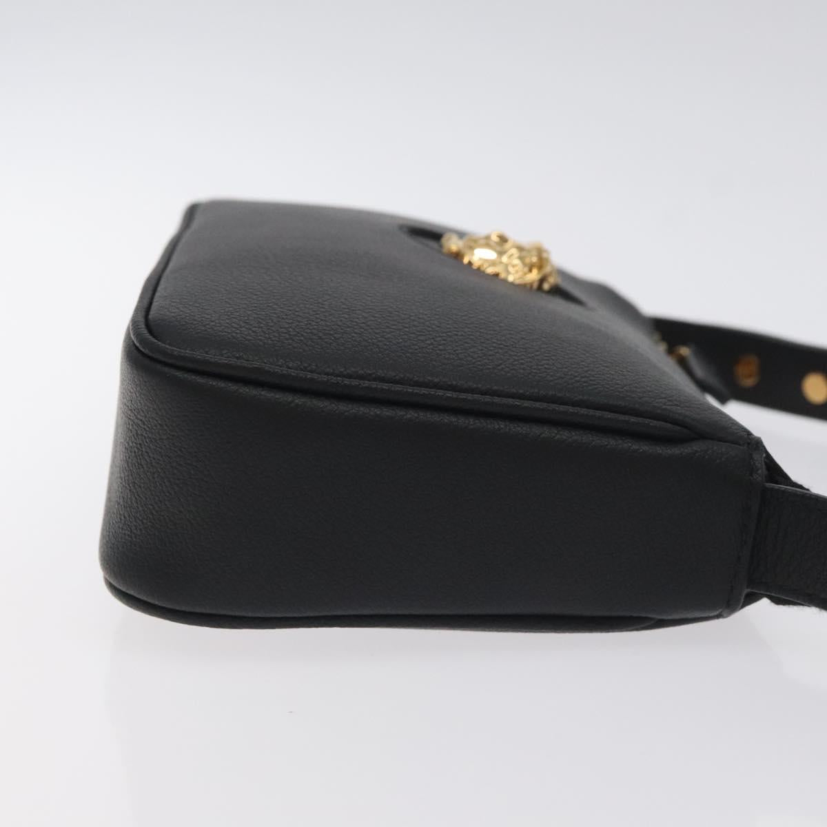 VERSACE Shoulder Bag Leather Black Gold Auth 130266