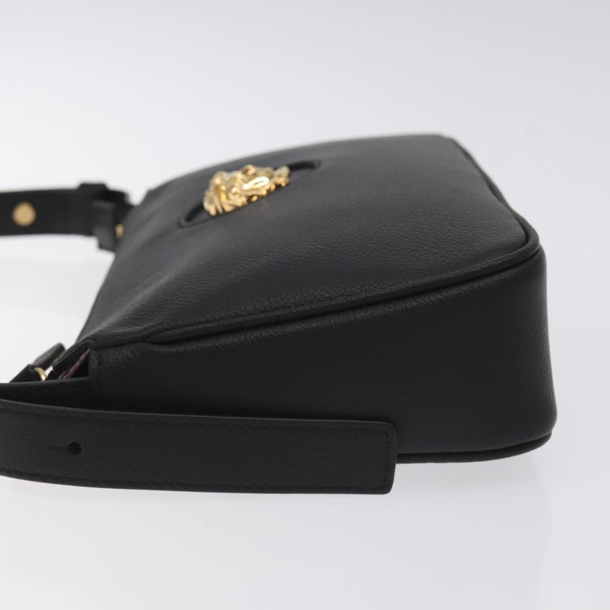 VERSACE Shoulder Bag Leather Black Gold Auth 130266