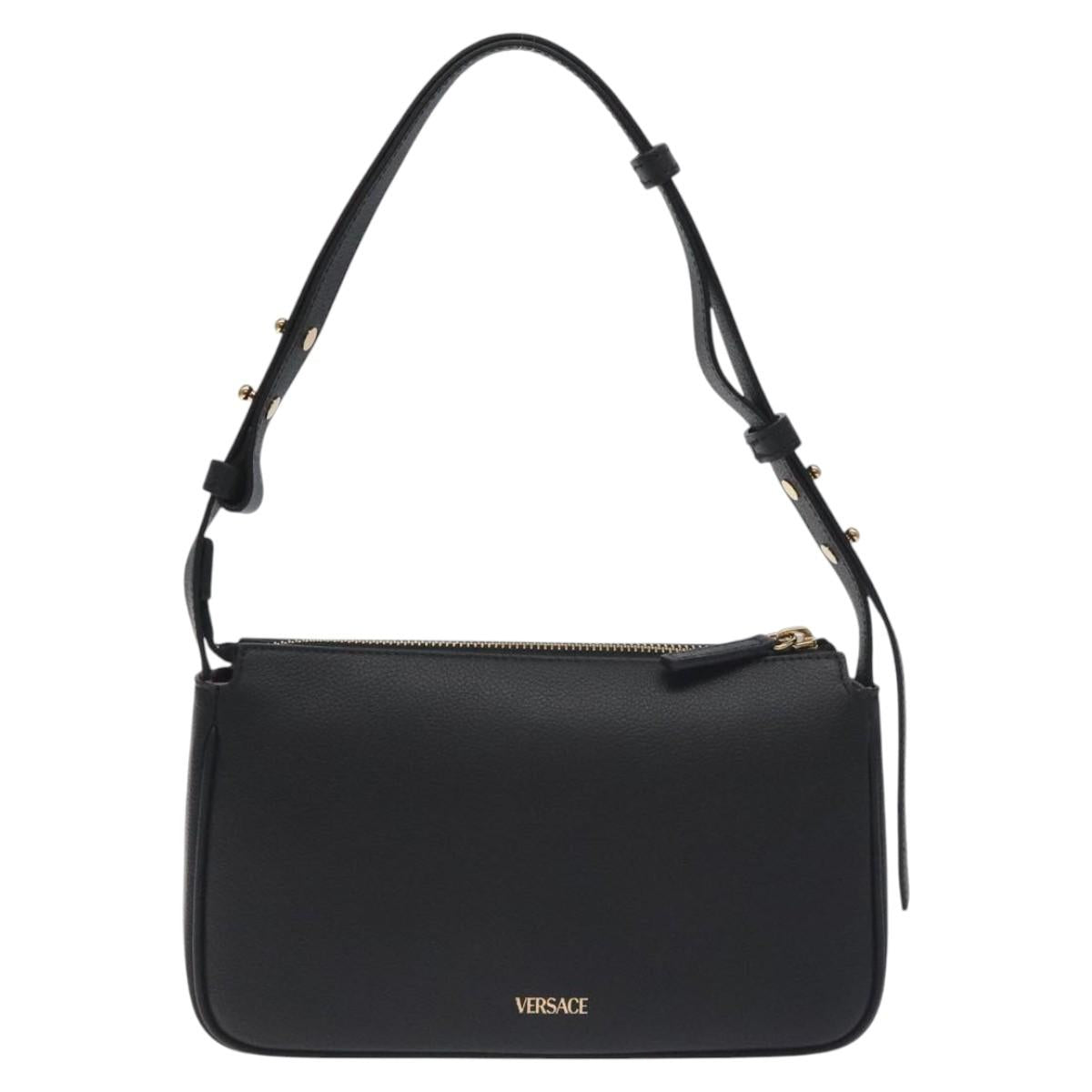 VERSACE Shoulder Bag Leather Black Gold Auth 130267
